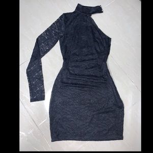 BEBE Black Lace One Sleeve Dress